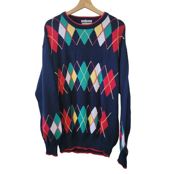 Vintage Vtg 80s/90s La Mode Argyle Pattern Preppy pullover Mens Sweater L - Picture 1 of 6